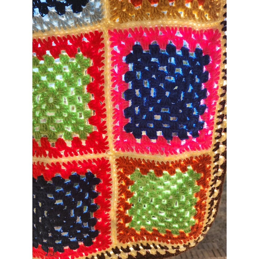 Handmade Vintage Style Crochet Granny Square Blanket Multi-Color Boho Throw